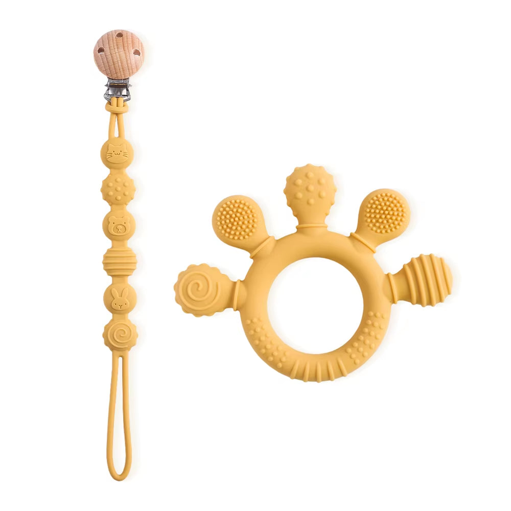 1Pc Silicone Teether,Food Grade Baby 0-12 Toys,Teething Ring Sensory Toys for Toddlers,Silicone Animal Soothing Toys Accessories