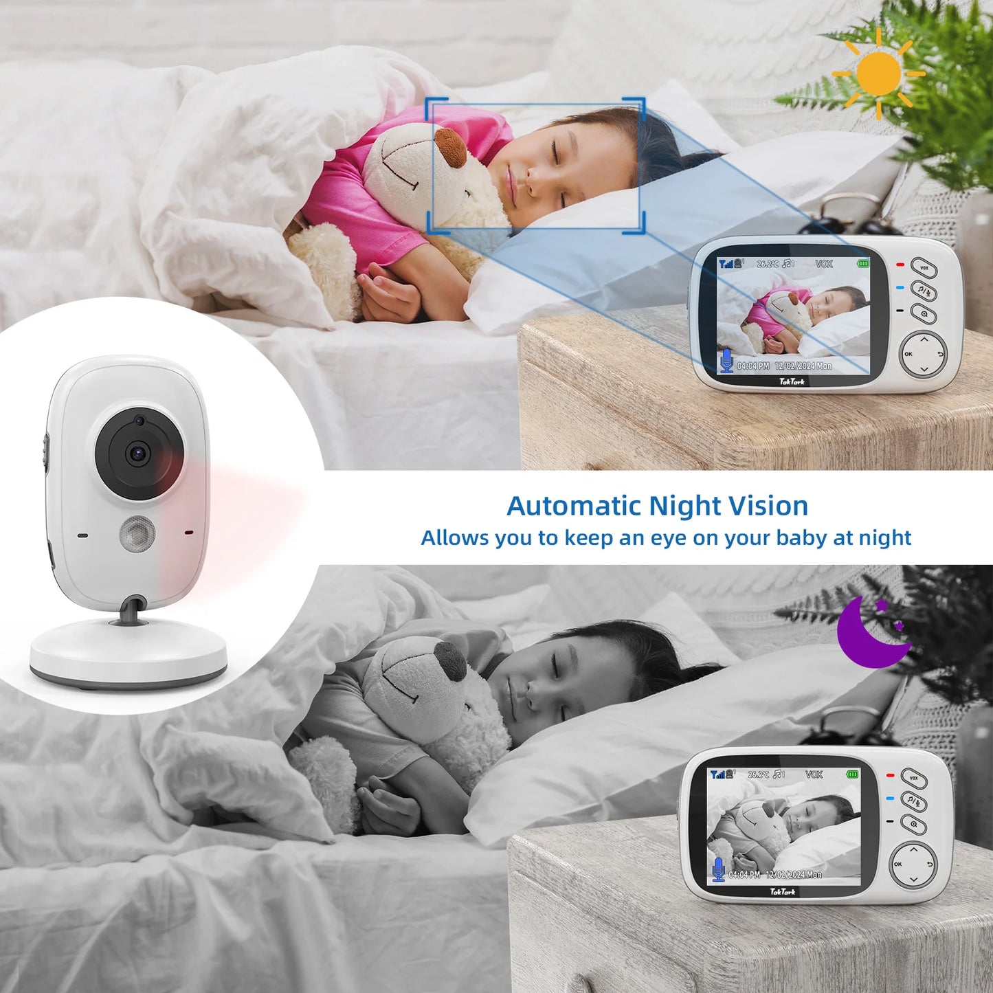 3.2 Inch Wireless Video Baby Monitor Auto Night Vision Two-Way Intercom Temperature Monitoring Surveillance Camera Nanny