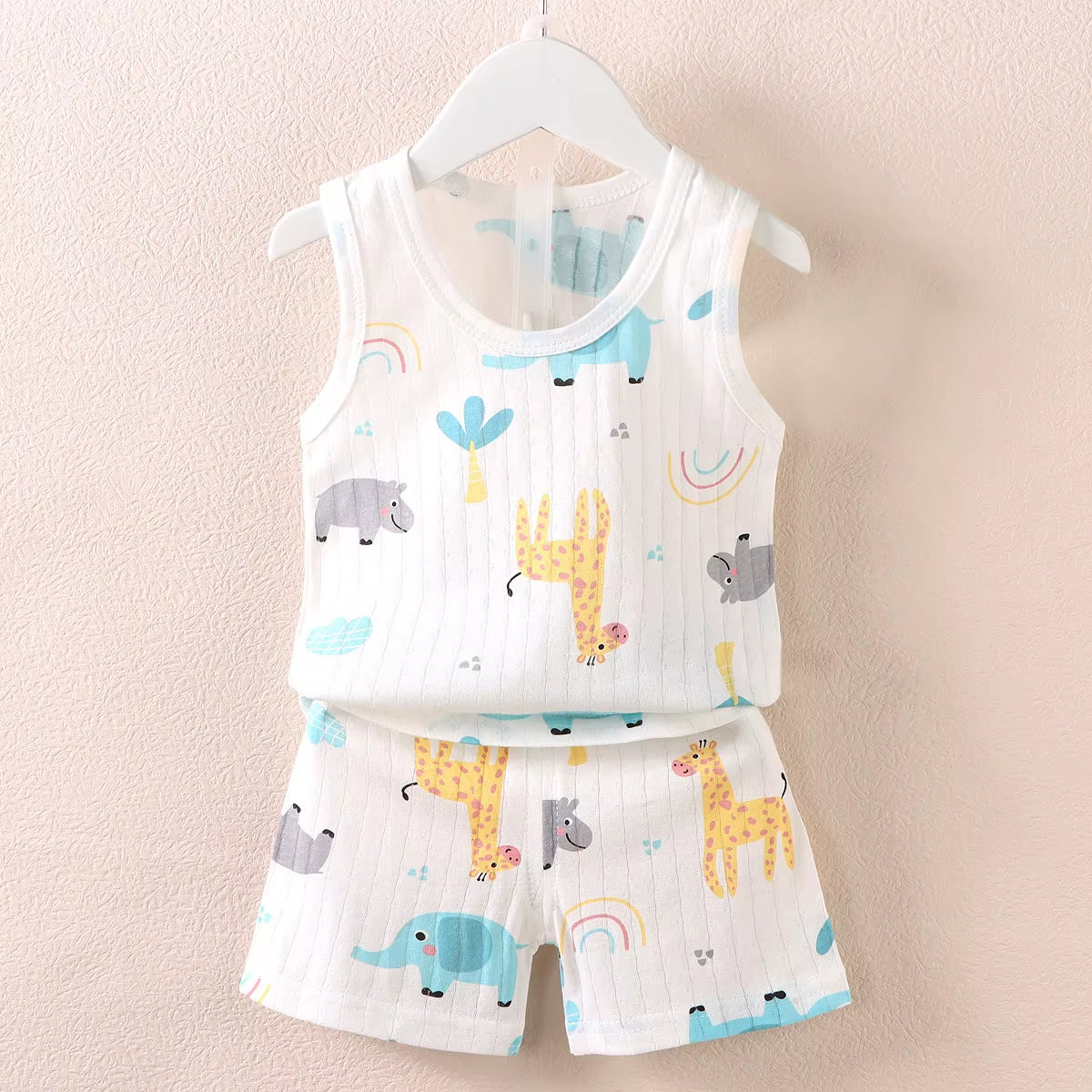 Children'S Clothing Print Sleeveless Tops Shorts Cute Breathable Kids Summer Vest Shorts Set Tank Top for Baby Clothing Children