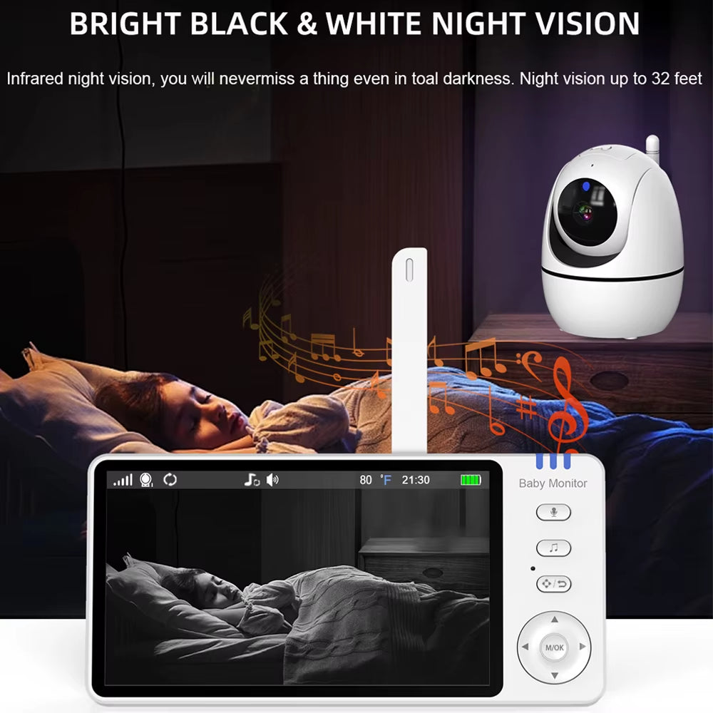 5.0 Inch Video Baby Monitor with Pan Tilt Camera Wireless Two Way Audio Night Vision Security Babysitter VOX Wake up USB Charge