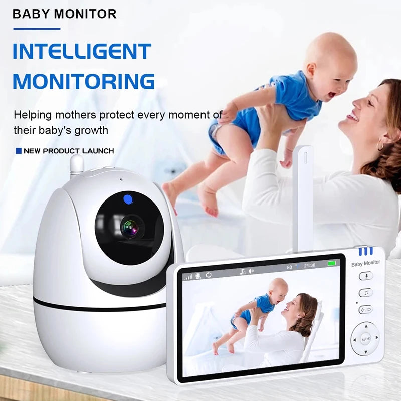 5 Inch Video Baby Monitor with Camera PTZ Zoom Babyphone Cam Security Protection Surveillance Cameras Temperature Sensor Lullaby