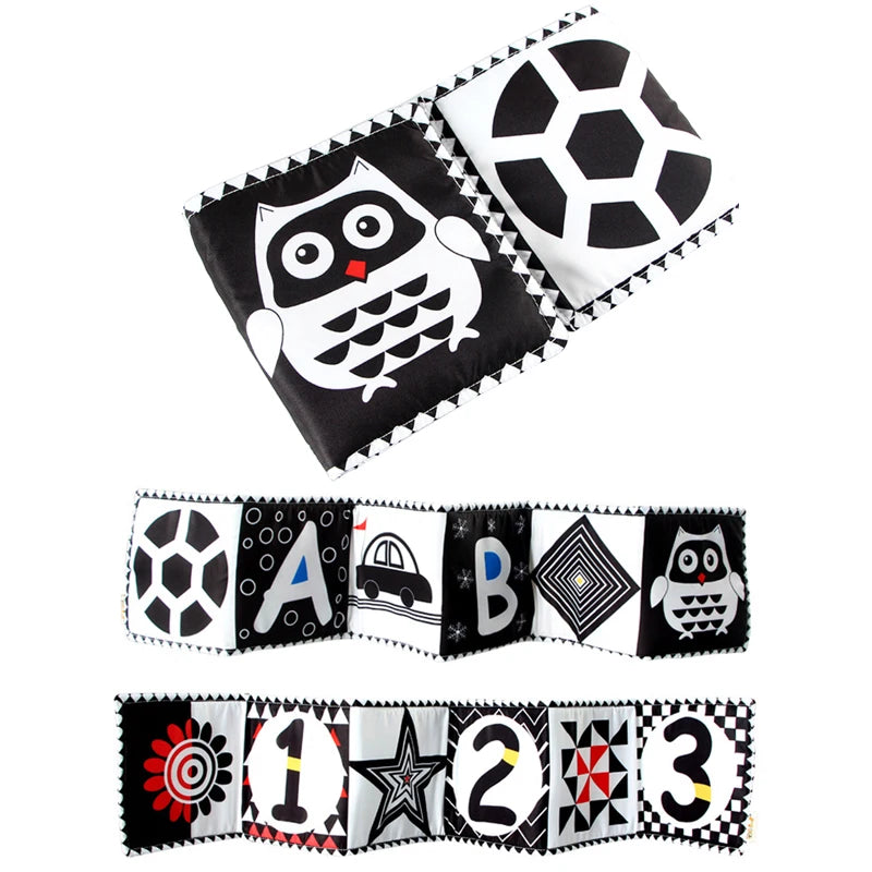 Baby Book Black and White Books for Newborn Babies Bed Crib Bumper Sensory Cloth Book Montessori High Contrast Baby Toys 0-12 M