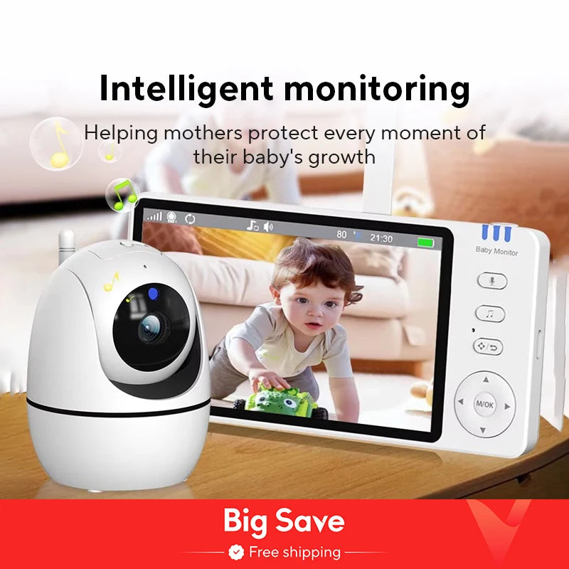 5 Inch Video Baby Monitor with Camera PTZ Zoom Babyphone Cam Security Protection Surveillance Cameras Temperature Sensor Lullaby