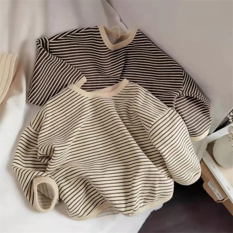 Cotton Children'S Clothing Long Sleeve T-Shirts Striped Baby Boy Girl Tops Casual Kids T-Shirt Autumn Spring Tee 1-8T