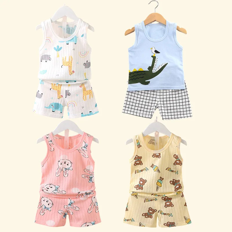 Children'S Clothing Print Sleeveless Tops Shorts Cute Breathable Kids Summer Vest Shorts Set Tank Top for Baby Clothing Children