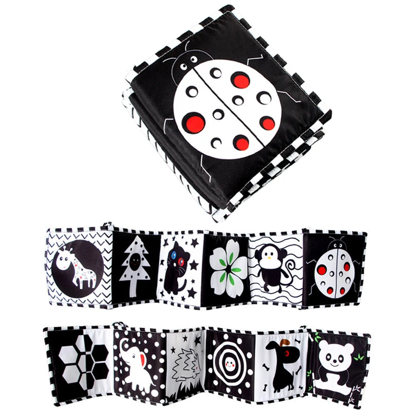 Baby Book Black and White Books for Newborn Babies Bed Crib Bumper Sensory Cloth Book Montessori High Contrast Baby Toys 0-12 M