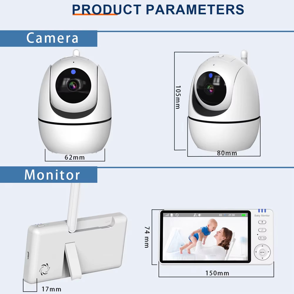 5.0 Inch Video Baby Monitor with Pan Tilt Camera Wireless Two Way Audio Night Vision Security Babysitter VOX Wake up USB Charge
