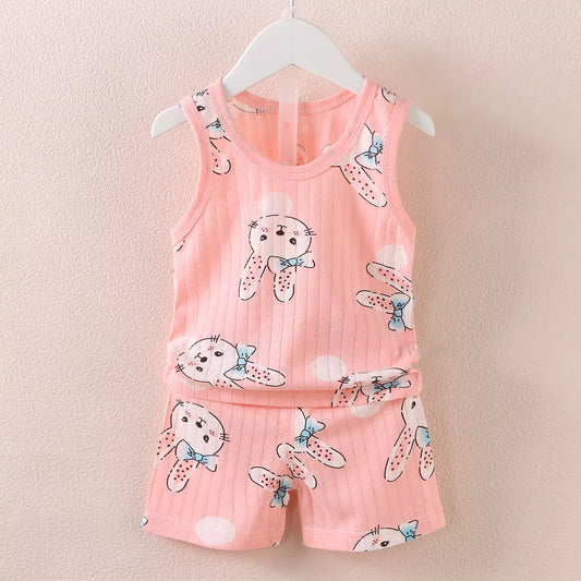 Children'S Clothing Print Sleeveless Tops Shorts Cute Breathable Kids Summer Vest Shorts Set Tank Top for Baby Clothing Children