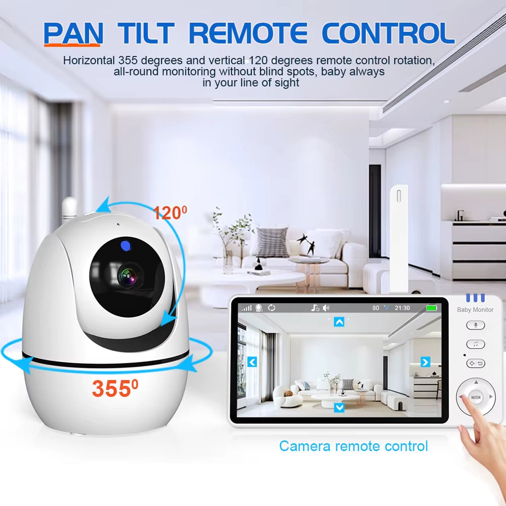 5.0 Inch Video Baby Monitor with Pan Tilt Camera Wireless Two Way Audio Night Vision Security Babysitter VOX Wake up USB Charge