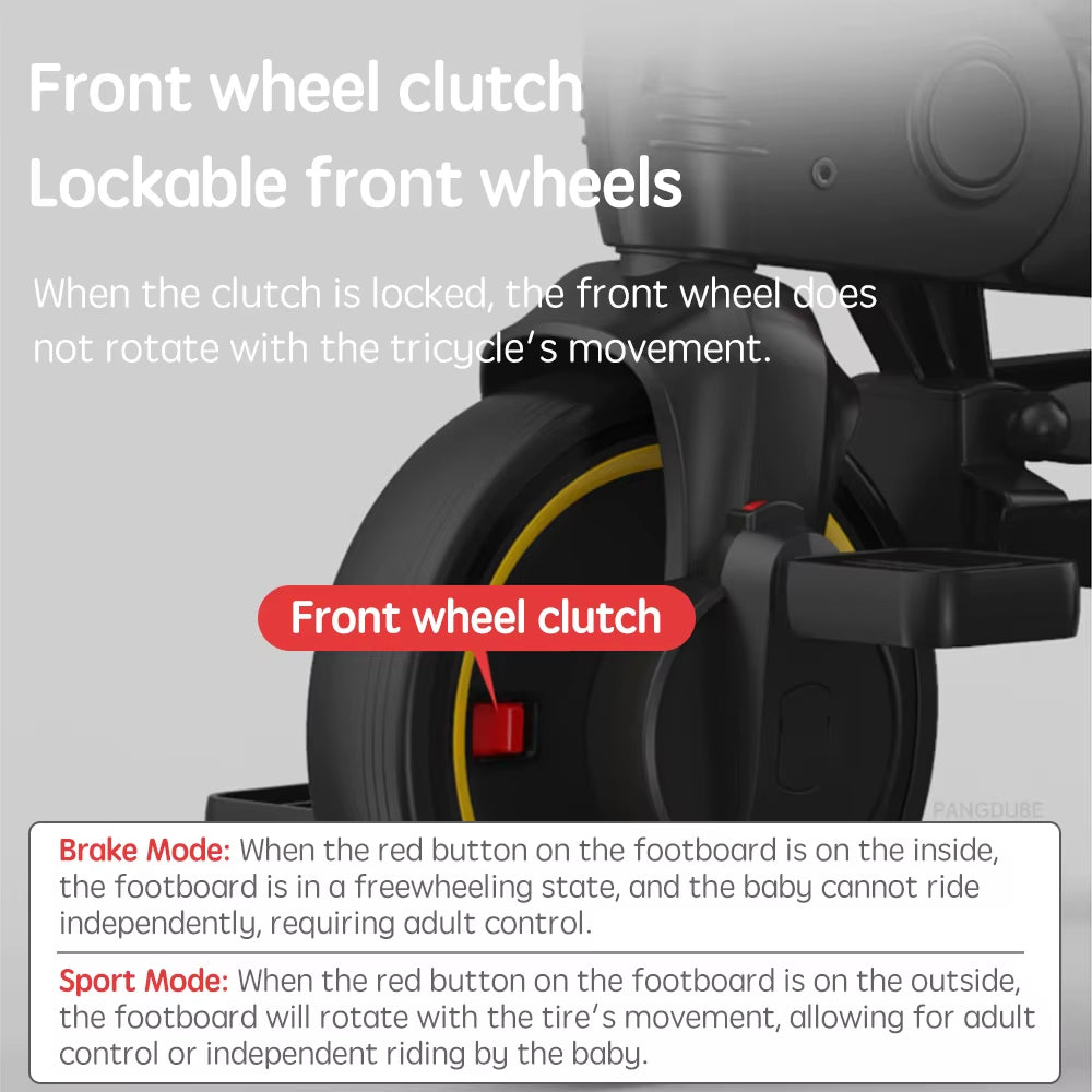 3-Wheel Baby Stroller 7.8KG Lightweight Foldable Tricycle for 1-6 Years Multifunctional Kids Trike with Parent Handle