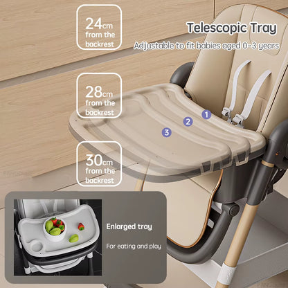 Baby High Chair for Feeding Reclining, Folding and Lifting Baby Eating Chair with Wheels High Chair for Babies Seats