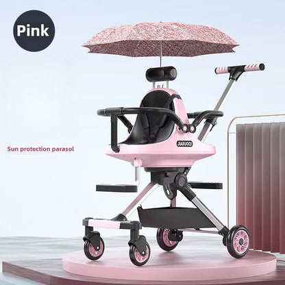 Lightweight Twin Baby Stroller High View Foldable Double Seat Baby Stroller with Parasol Baby Carriage Adjustable Trolley Handle
