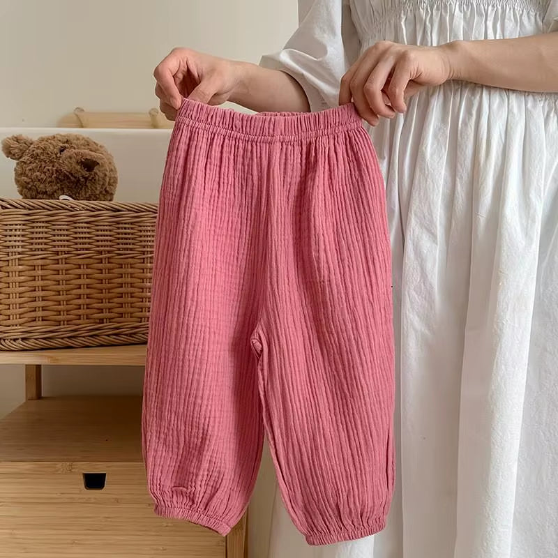 9M-6Y Kids Clothing Summer Thin Solid Color anti Mosquito Pants Baby Boys and Girls Loose Casual Trouser Simple Fashion Bloomers