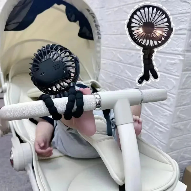 Mini Octopus Fan Baby Stroller Fan Hand Held USB Charging Bladeless Small Folding Fans Mini Silent Table Outdoor Cooler