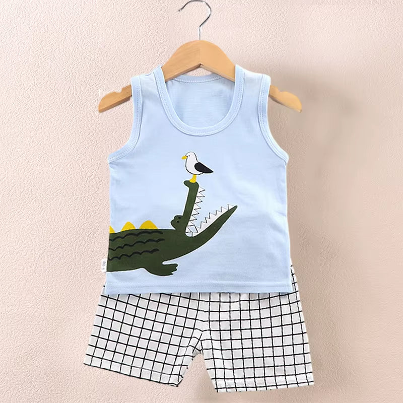 Children'S Clothing Print Sleeveless Tops Shorts Cute Breathable Kids Summer Vest Shorts Set Tank Top for Baby Clothing Children