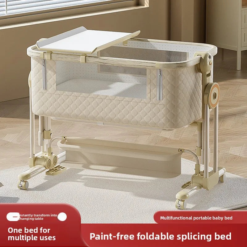 Diaper Changing Tables Aluminum Alloy Crib Movable Foldable Portable Cradle Multifunctional Newborn Splicing Bed