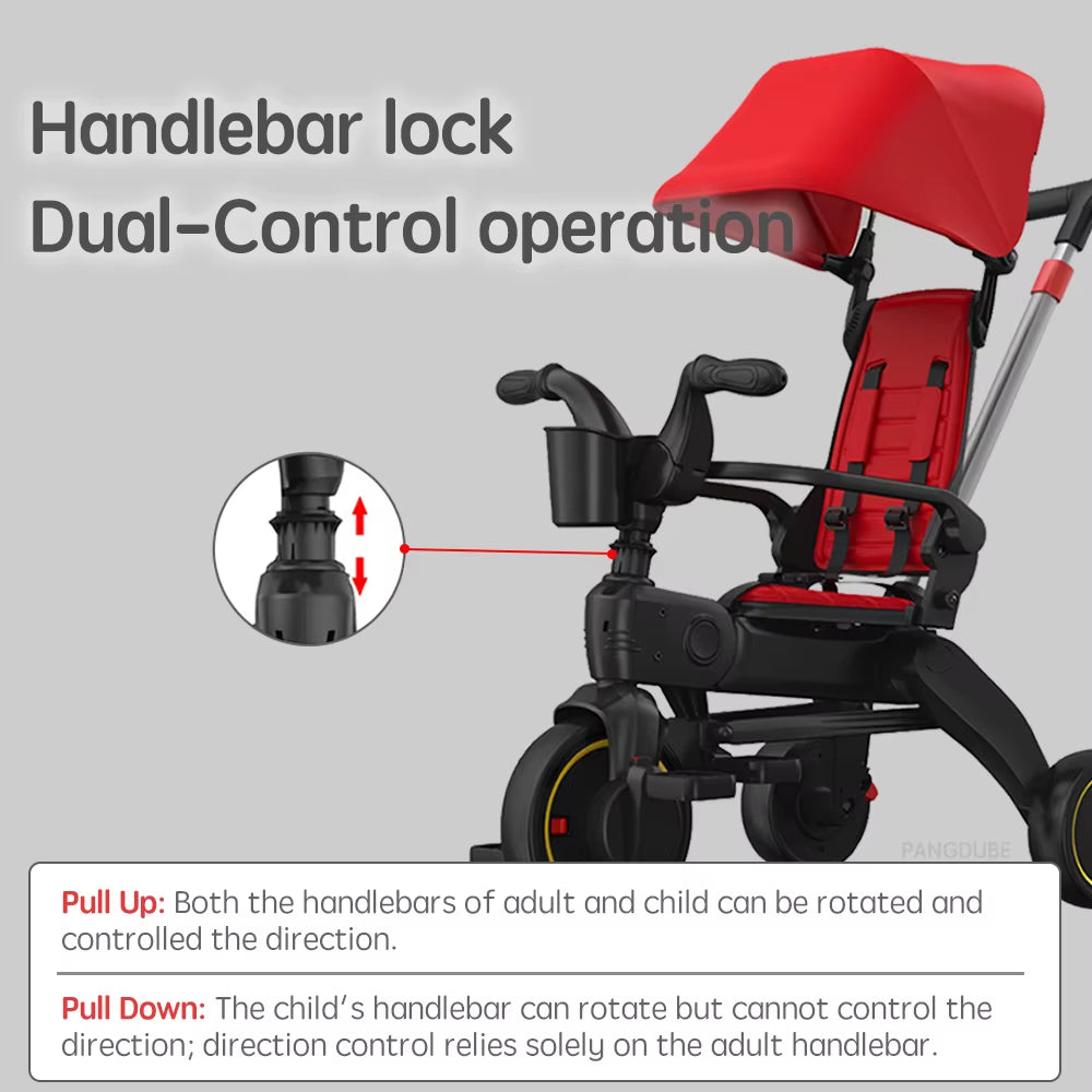 3-Wheel Baby Stroller 7.8KG Lightweight Foldable Tricycle for 1-6 Years Multifunctional Kids Trike with Parent Handle