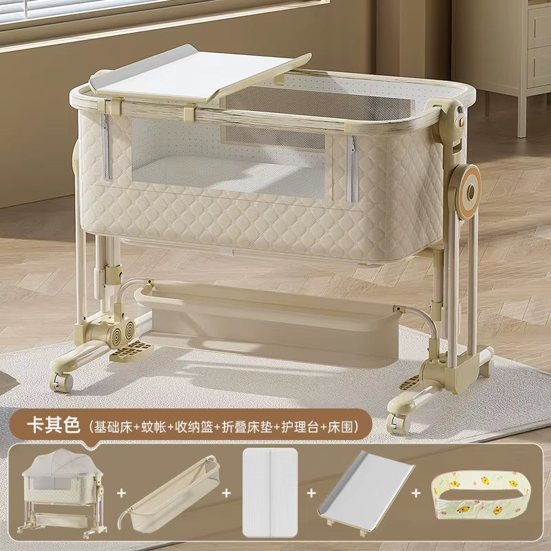 Diaper Changing Tables Aluminum Alloy Crib Movable Foldable Portable Cradle Multifunctional Newborn Splicing Bed