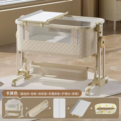 Diaper Changing Tables Aluminum Alloy Crib Movable Foldable Portable Cradle Multifunctional Newborn Splicing Bed