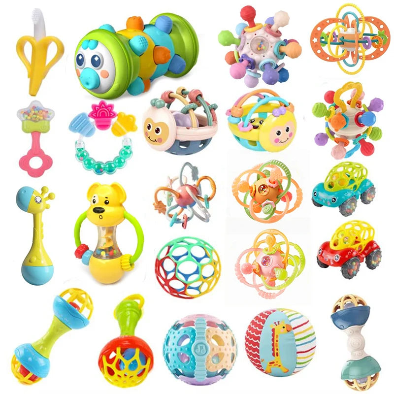 Baby Development Toys 0 6 12 Months Sensory Baby Teether Rattle Educational Baby Toys Soft Teething Toys Games for Babies 1 Year