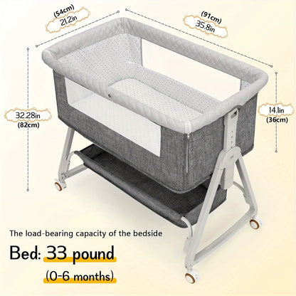 Baby Crib - Mobile Portable Baby Cradle Bed, Foldable Multi-Functional BB Bed, Newborn Children'S Splice Large Bed