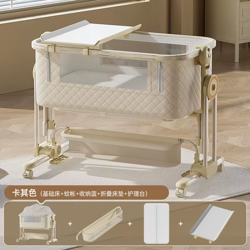 Diaper Changing Tables Aluminum Alloy Crib Movable Foldable Portable Cradle Multifunctional Newborn Splicing Bed
