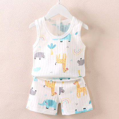 Children'S Clothing Print Sleeveless Tops Shorts Cute Breathable Kids Summer Vest Shorts Set Tank Top for Baby Clothing Children