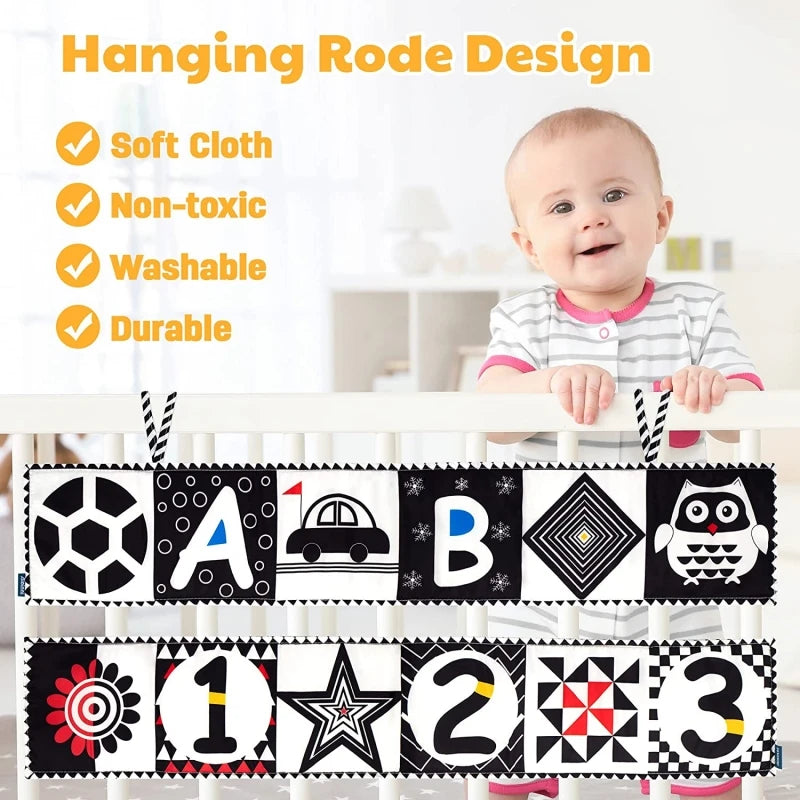 Baby Book Black and White Books for Newborn Babies Bed Crib Bumper Sensory Cloth Book Montessori High Contrast Baby Toys 0-12 M