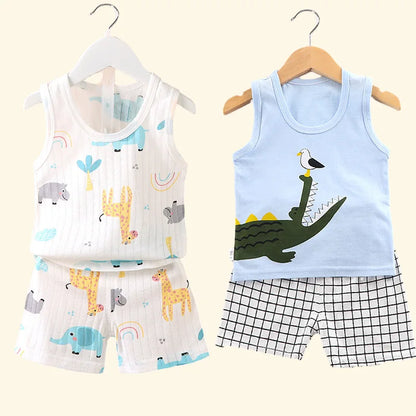 Children'S Clothing Print Sleeveless Tops Shorts Cute Breathable Kids Summer Vest Shorts Set Tank Top for Baby Clothing Children