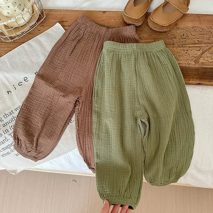 9M-6Y Kids Clothing Summer Thin Solid Color anti Mosquito Pants Baby Boys and Girls Loose Casual Trouser Simple Fashion Bloomers