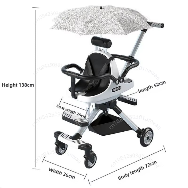 Lightweight Twin Baby Stroller High View Foldable Double Seat Baby Stroller with Parasol Baby Carriage Adjustable Trolley Handle