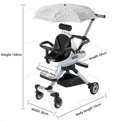 Lightweight Twin Baby Stroller High View Foldable Double Seat Baby Stroller with Parasol Baby Carriage Adjustable Trolley Handle