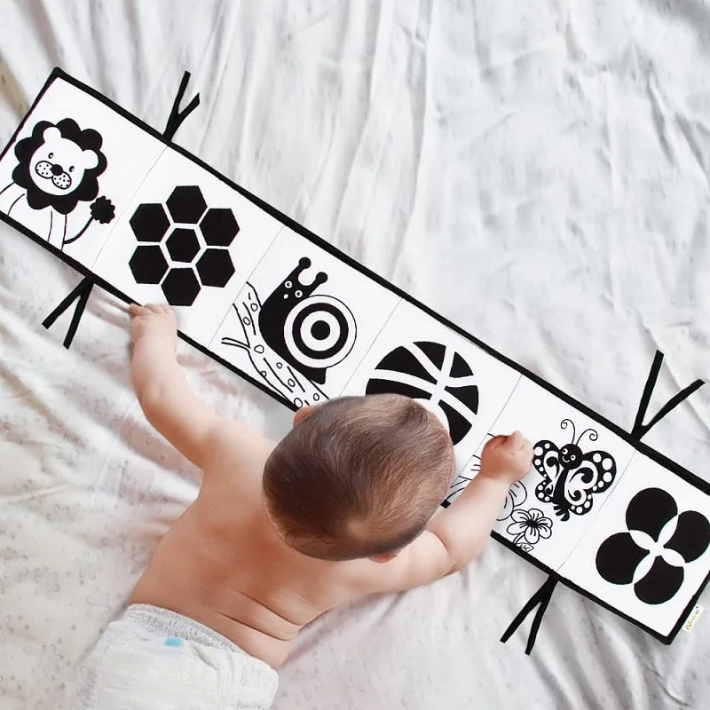 Baby Book Black and White Books for Newborn Babies Bed Crib Bumper Sensory Cloth Book Montessori High Contrast Baby Toys 0-12 M