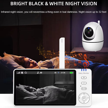 5.0 Inch Video Baby Monitor with Pan Tilt Camera Wireless Two Way Audio Night Vision Security Babysitter VOX Wake up USB Charge