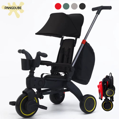 3-Wheel Baby Stroller 7.8KG Lightweight Foldable Tricycle for 1-6 Years Multifunctional Kids Trike with Parent Handle