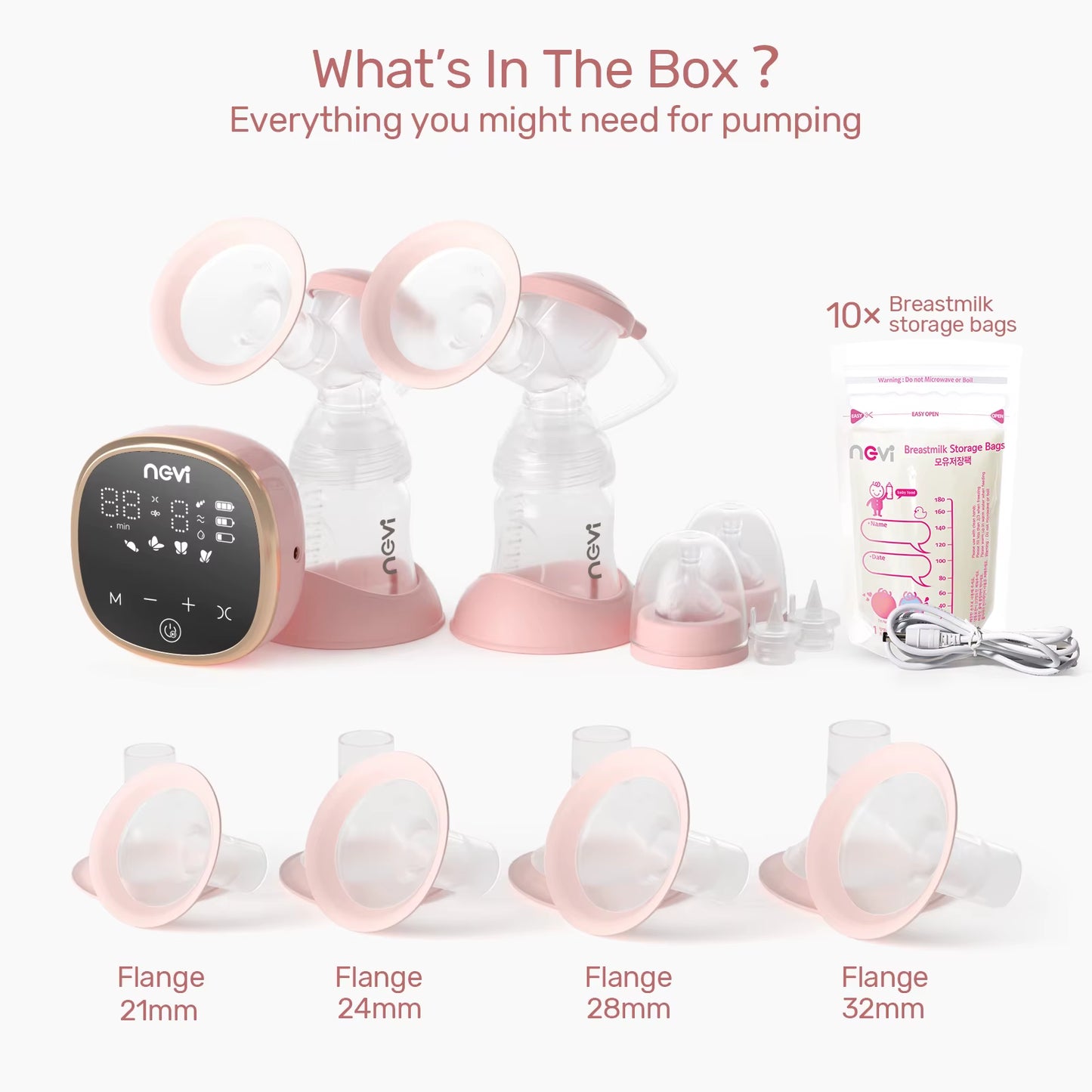 Double Electric Breast Pump, Portable Breast Pump Electric with 4 Modes 9 Levels,Led Display, 10Pcs Breastmilk Storage Bags