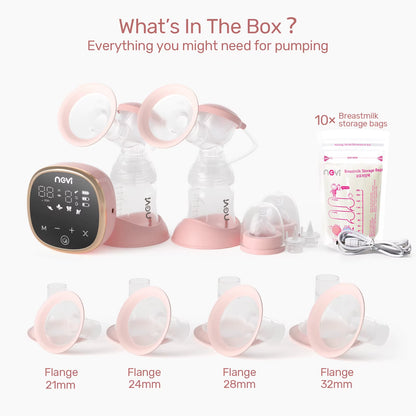 Double Electric Breast Pump, Portable Breast Pump Electric with 4 Modes 9 Levels,Led Display, 10Pcs Breastmilk Storage Bags