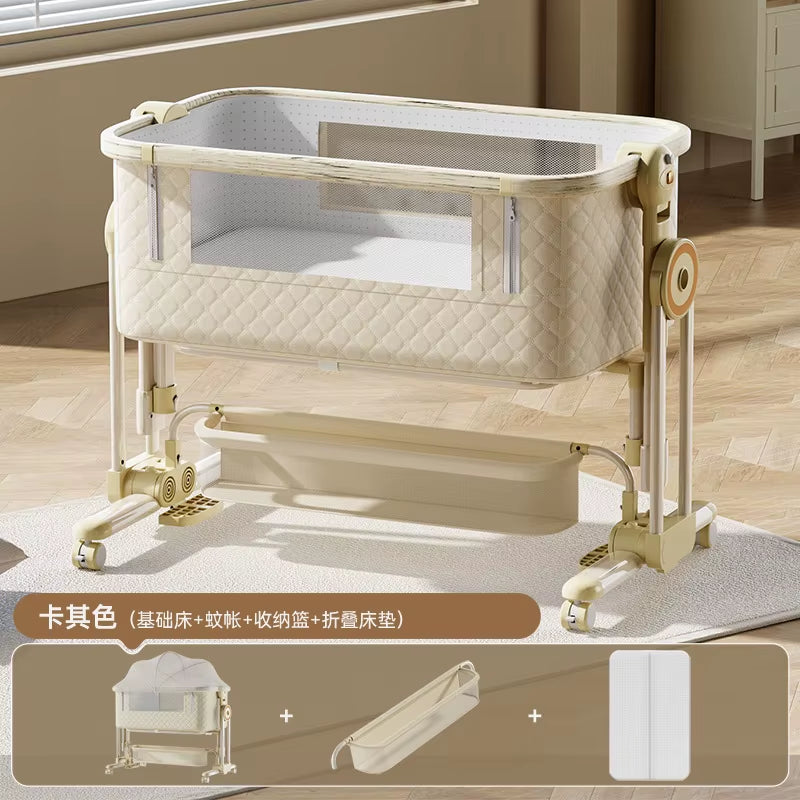 Diaper Changing Tables Aluminum Alloy Crib Movable Foldable Portable Cradle Multifunctional Newborn Splicing Bed