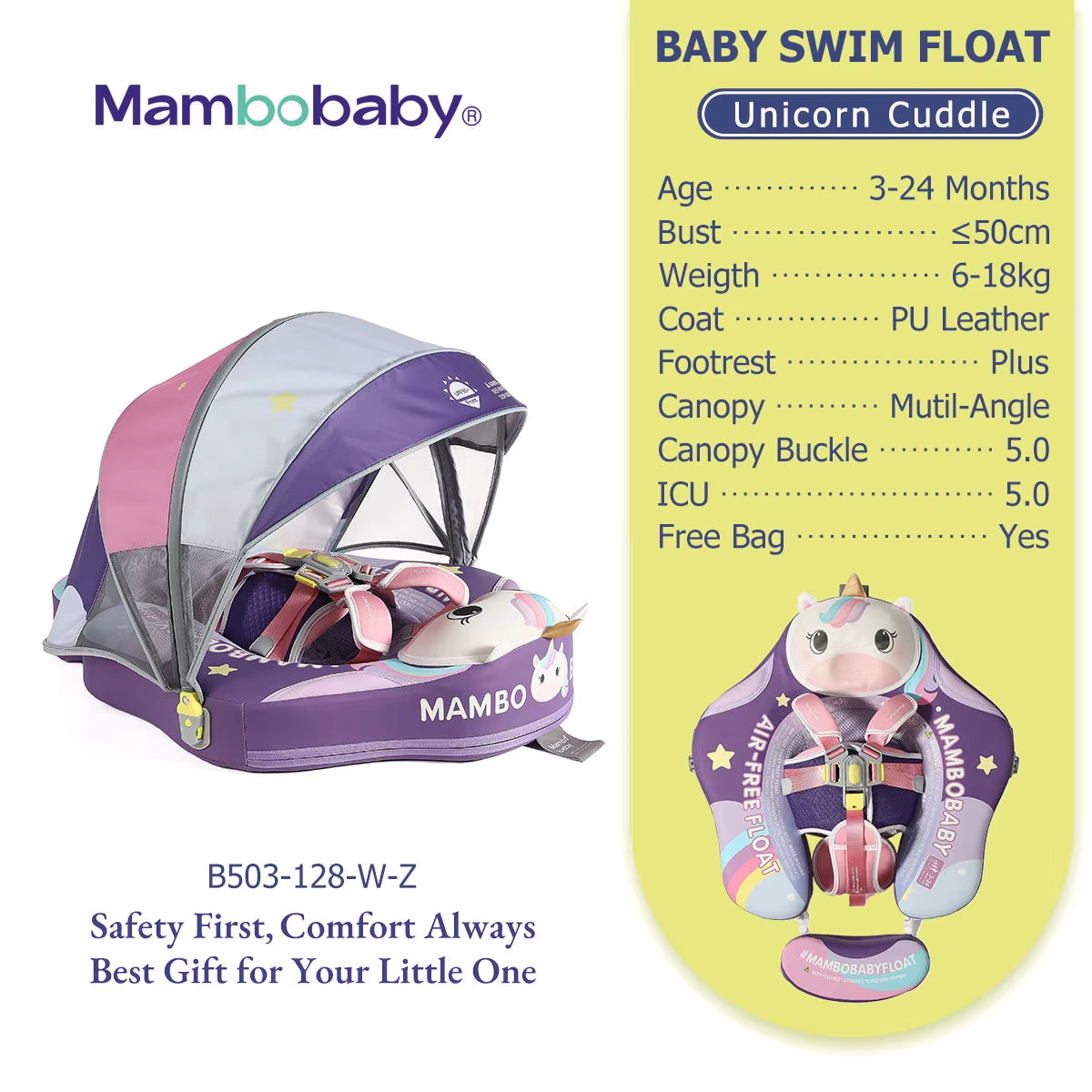 Float Safe Solid Core St-Unicorn B503-143-W-Z Comfort Always: Skin-Friendly Coat Baby Swimming Ring Toddler Pool Float