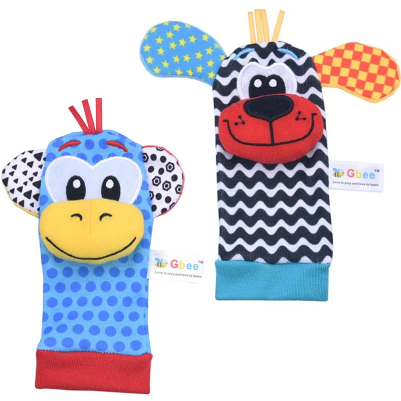Baby Wrist Rattles Socks Newborn Animal Socks Infants Foot Finder Wrist Strap Baby Socks Sensory Toys Baby Toys 0-12 Months Gift