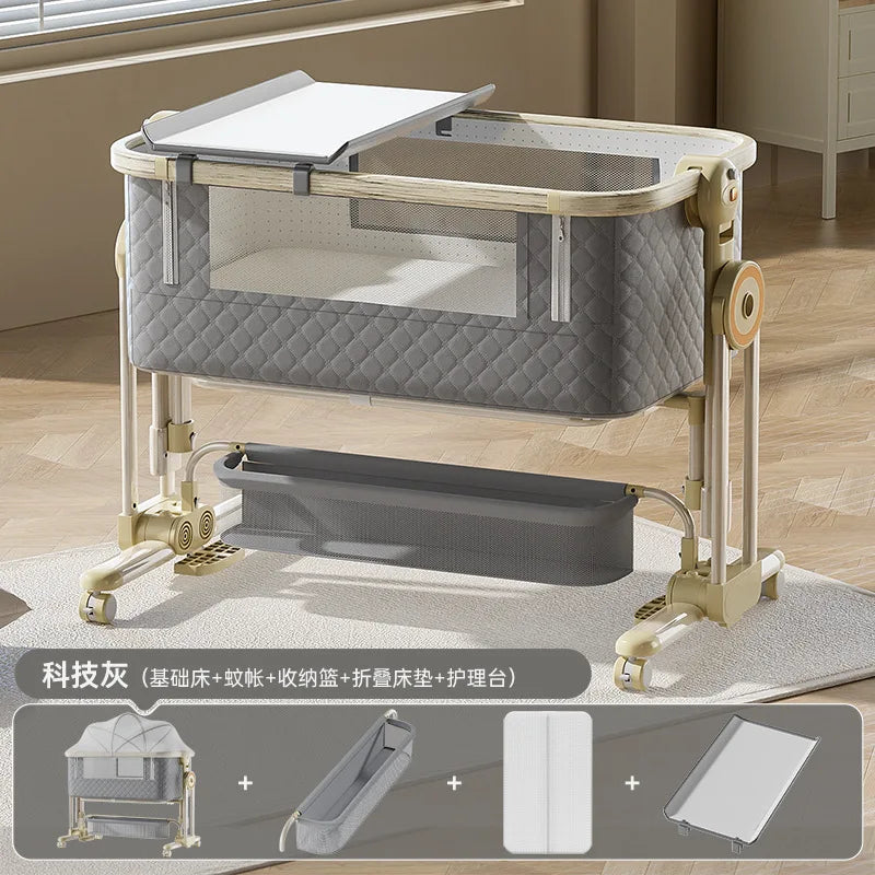 Diaper Changing Tables Aluminum Alloy Crib Movable Foldable Portable Cradle Multifunctional Newborn Splicing Bed