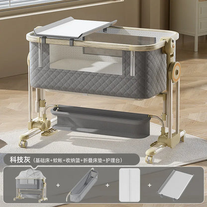 Diaper Changing Tables Aluminum Alloy Crib Movable Foldable Portable Cradle Multifunctional Newborn Splicing Bed