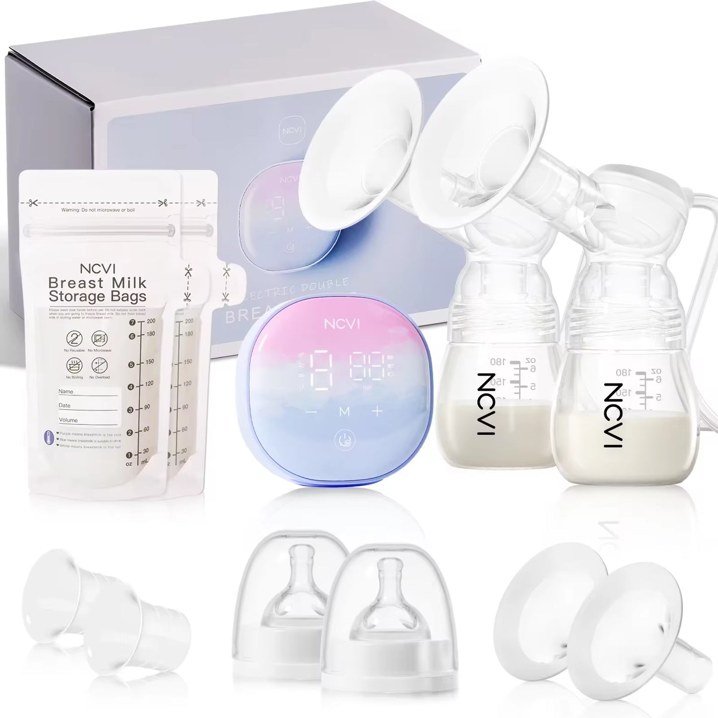 Double Electric Breast Pump, Portable Breast Pump Electric with 4 Modes 9 Levels,Led Display, 10Pcs Breastmilk Storage Bags