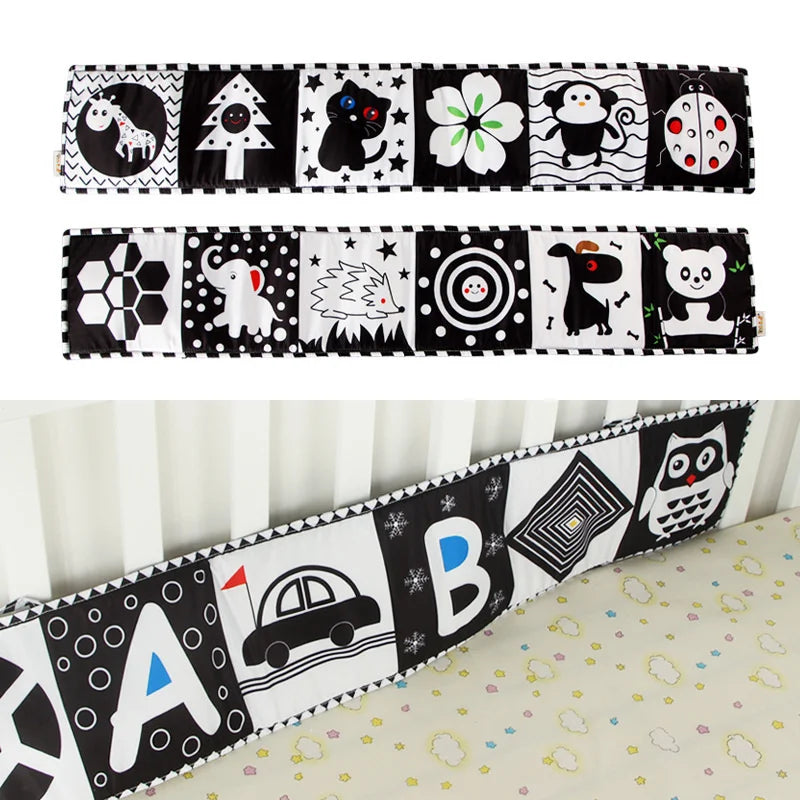 Baby Book Black and White Books for Newborn Babies Bed Crib Bumper Sensory Cloth Book Montessori High Contrast Baby Toys 0-12 M