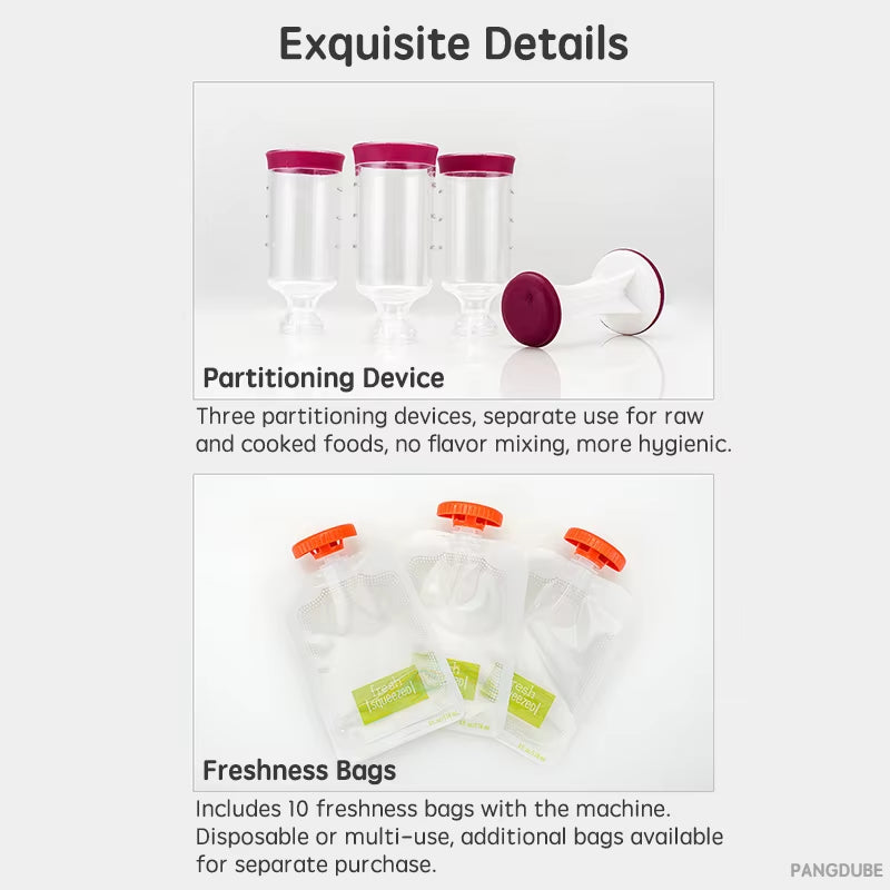 PANGDUBE BAby Complementary Food Squeeze Station with 10Pcs Squeeze Bags Baby Food Dispenser Machine Baby Food Mills