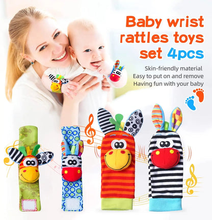 Baby Wrist Rattles Socks Newborn Animal Socks Infants Foot Finder Wrist Strap Baby Socks Sensory Toys Baby Toys 0-12 Months Gift