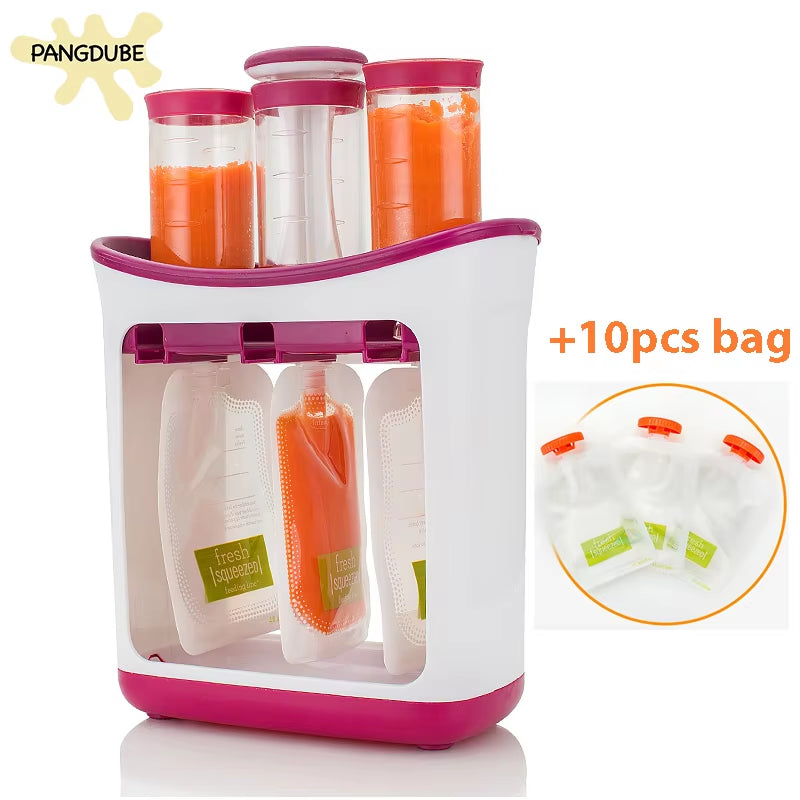 PANGDUBE BAby Complementary Food Squeeze Station with 10Pcs Squeeze Bags Baby Food Dispenser Machine Baby Food Mills
