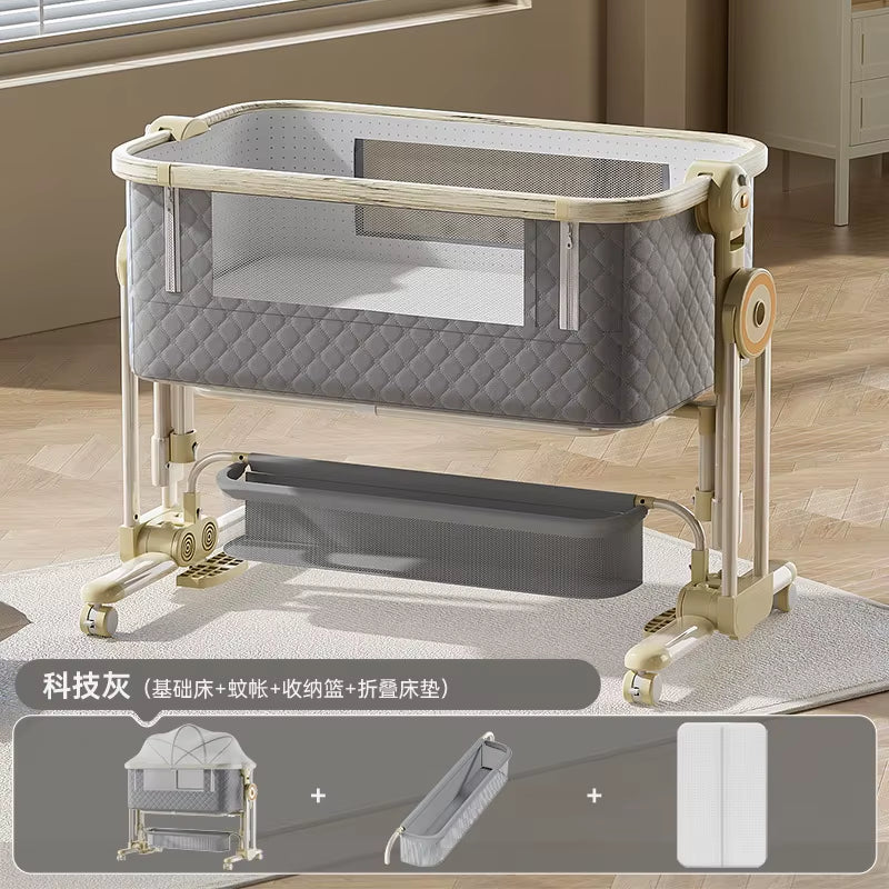Diaper Changing Tables Aluminum Alloy Crib Movable Foldable Portable Cradle Multifunctional Newborn Splicing Bed