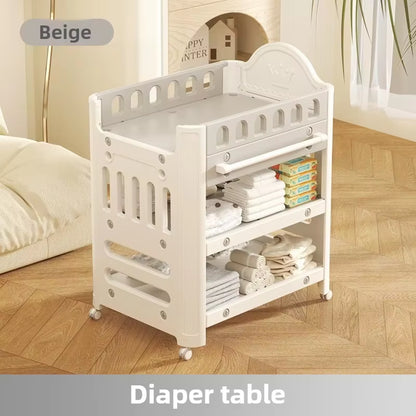 Portable Baby Changing Station - Foldable Diaper Table with Storage Shelves, Wheels & Safety Straps for Infants 0-24 Months