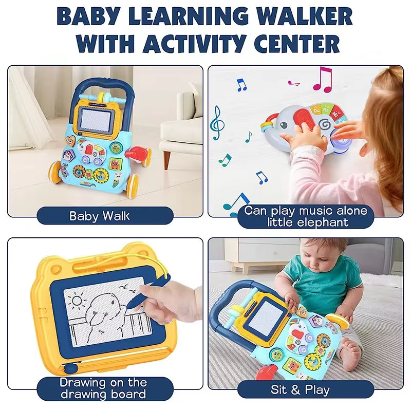 Musical Baby Walker with Artboard Toy Baby Activities Learning Walking Toys Wallkers for Baby Assisted Walking
